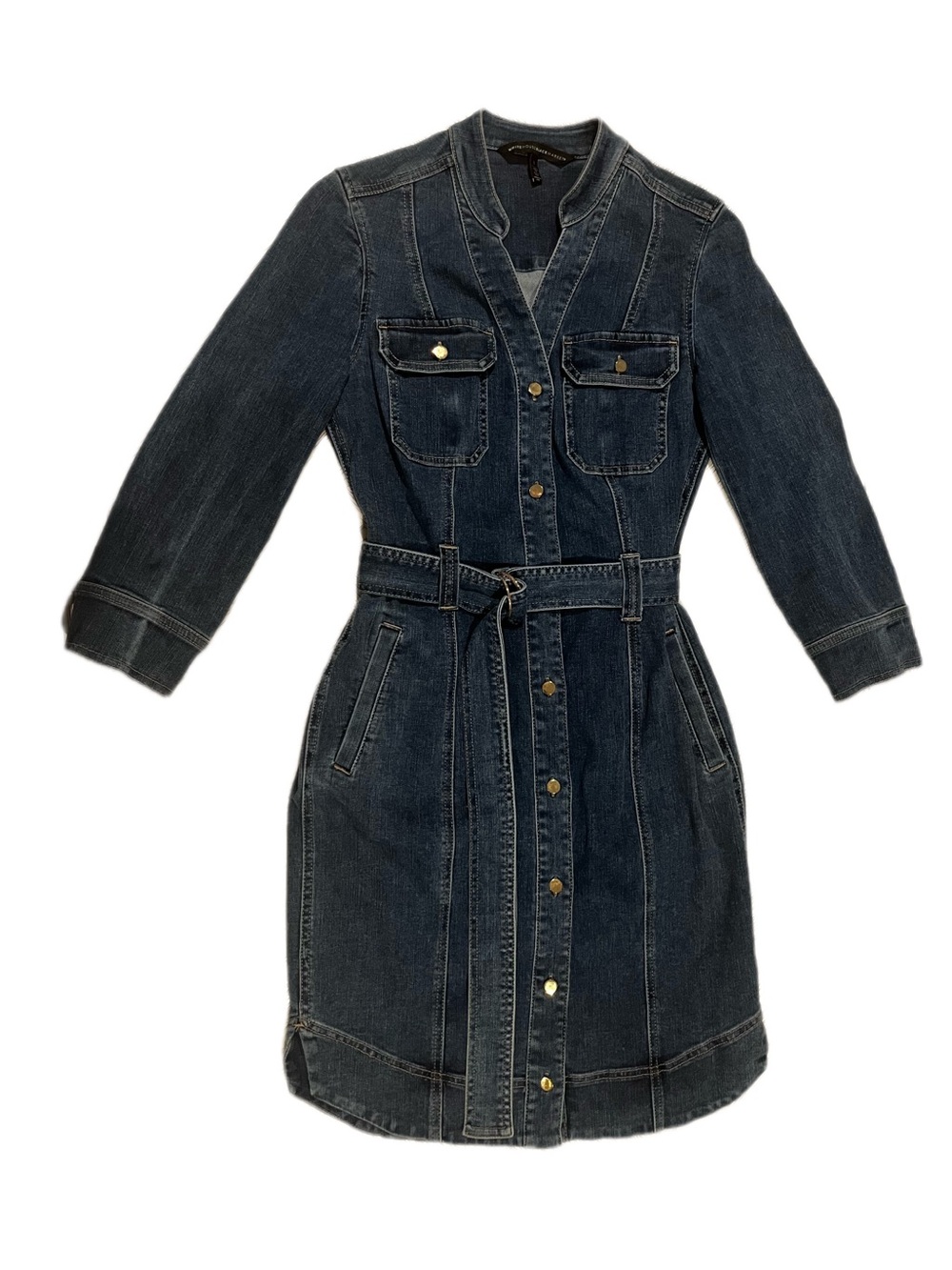 White House Black Market Belted Denim Button Shirt Dress Size 2